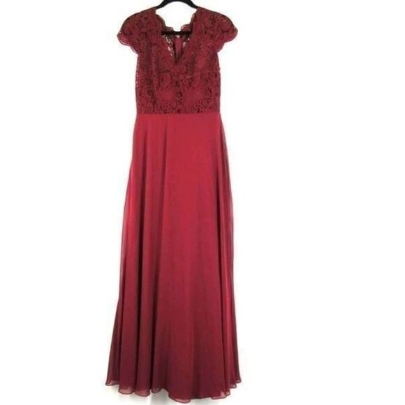 Js Collections Burgundy Wine size 8 formal maxi dress Lace cap sleeve - Picture 1 of 7